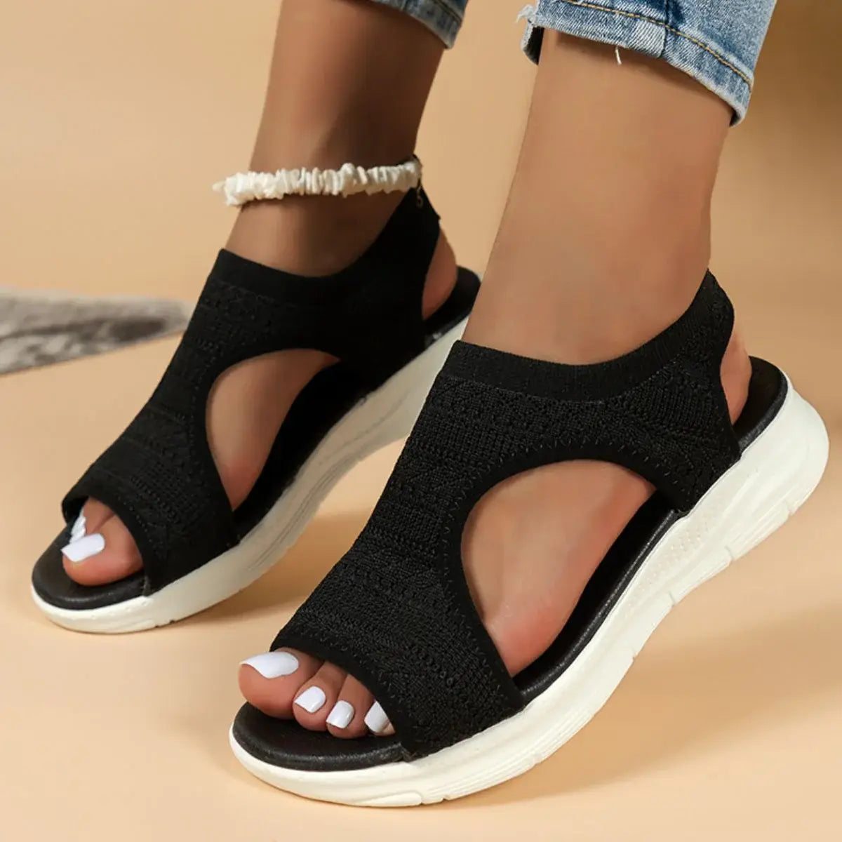 Peep Toe Solid Color Sandals - Trendsi - Flyclothing LLC