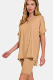 Zenana V-Neck Short Sleeve T-Shirt and Biker Shorts Set - Trendsi - Flyclothing LLC