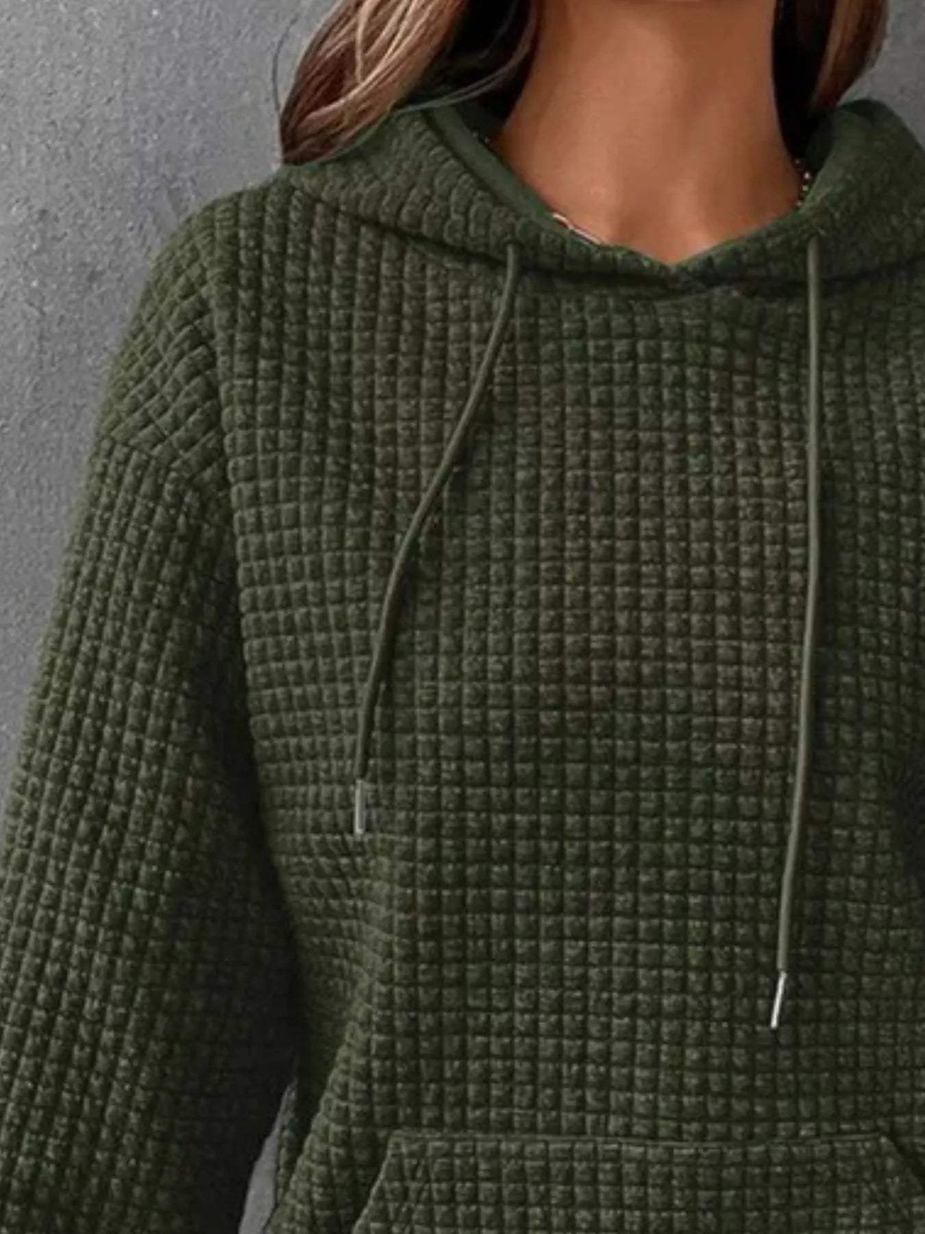 Full Size Textured Kangaroo Pocket Hoodie Plus Size - Trendsi - Flyclothing LLC
