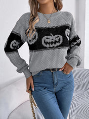 Pumpkin Round Neck Long Sleeve Sweater - Trendsi