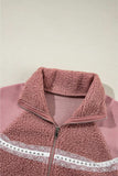 Lace Detail Zip Up Sherpa Patchwork Jacket - Trendsi - Flyclothing LLC