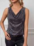 Sequin Cowl Neck Tank - Trendsi - Flyclothing LLC