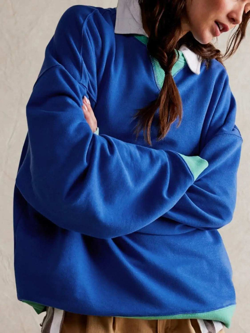 Contrast Dropped Shoulder Long Sleeve Sweatshirt - Trendsi - Flyclothing LLC