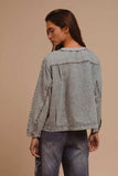 BiBi Mineral Washed Checkered Round Neck Denim Top - Trendsi - Flyclothing LLC