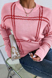 Contrast Round Neck Long Sleeve Sweater - Trendsi
