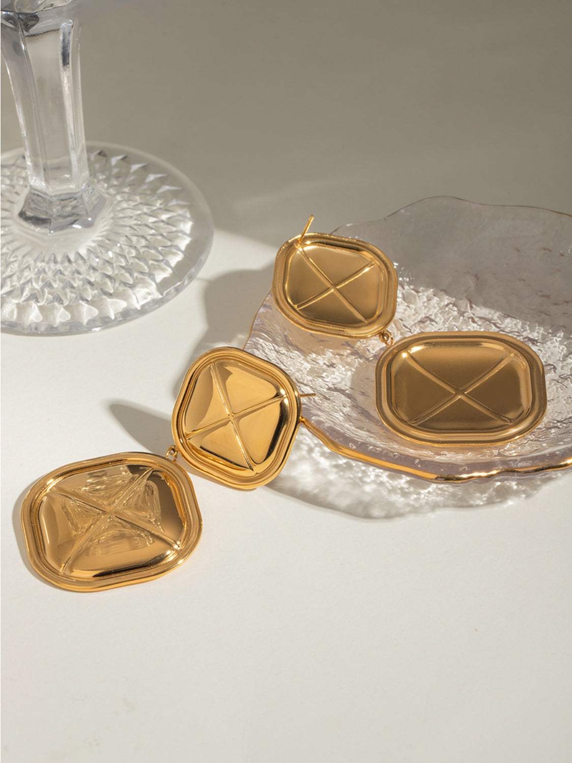 18K Gold-Plated Stainless Steel Square Earrings - Trendsi - Flyclothing LLC