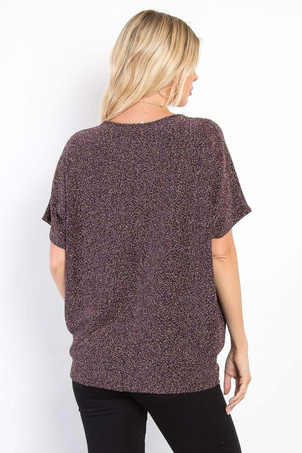 Be Stage Full Size Lurex Center Elastic Cinched Knit Top - Trendsi - Flyclothing LLC