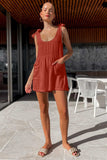Full Size Scoop Neck Tie Shoulder Romper - Trendsi - Flyclothing LLC