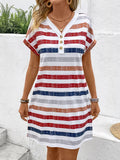 Striped V-Neck Short Sleeve Dress - Trendsi