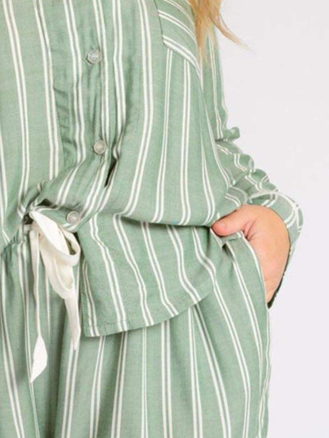 Striped Collared Neck Long Sleeve Top and Shorts Lounge Set - Trendsi - Flyclothing LLC