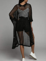 Openwork Open Front Three-Quarter Sleeve Cover Up - Trendsi - Flyclothing LLC
