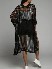 Openwork Open Front Three-Quarter Sleeve Cover Up - Trendsi