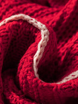 Contrast Trim Textured Knit Drawstring Hooded Sweater - Trendsi - Flyclothing LLC