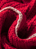 Contrast Trim Textured Knit Drawstring Hooded Sweater - Trendsi - Flyclothing LLC