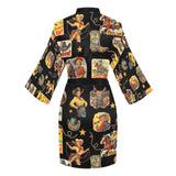 Baha Ranch Vintage Cowgirl Collage Satin Kimono Sleeve Robe
