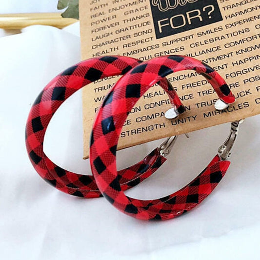 Plaid PU Leather Hoop Earrings - Trendsi