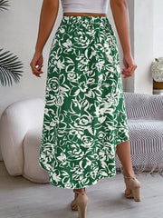 High-Low Printed High Waist Skirt - Trendsi