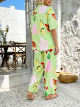 Devine Printed Collared Neck Half Sleeve Top and Pants Set - Trendsi - Flyclothing LLC