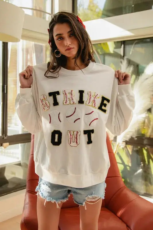 BiBi Baseballs Strikeout Patches French Terry Sweatshirt - Trendsi - Flyclothing LLC