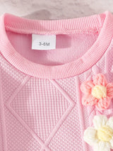Children's Flower Textured Top and Pants Set - Trendsi - Flyclothing LLC