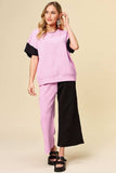 Double Take Full Size Texture Contrast T-Shirt and Wide Leg Pants Set - Trendsi - Flyclothing LLC