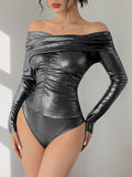 Perfee Ruched Off-Shoulder Long Sleeve Bodysuit - Trendsi