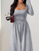 Ruched Square Neck Wide-Leg Jumpsuit - Trendsi - Flyclothing LLC