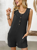 Pocketed Round Neck Sleeveless Romper - Trendsi