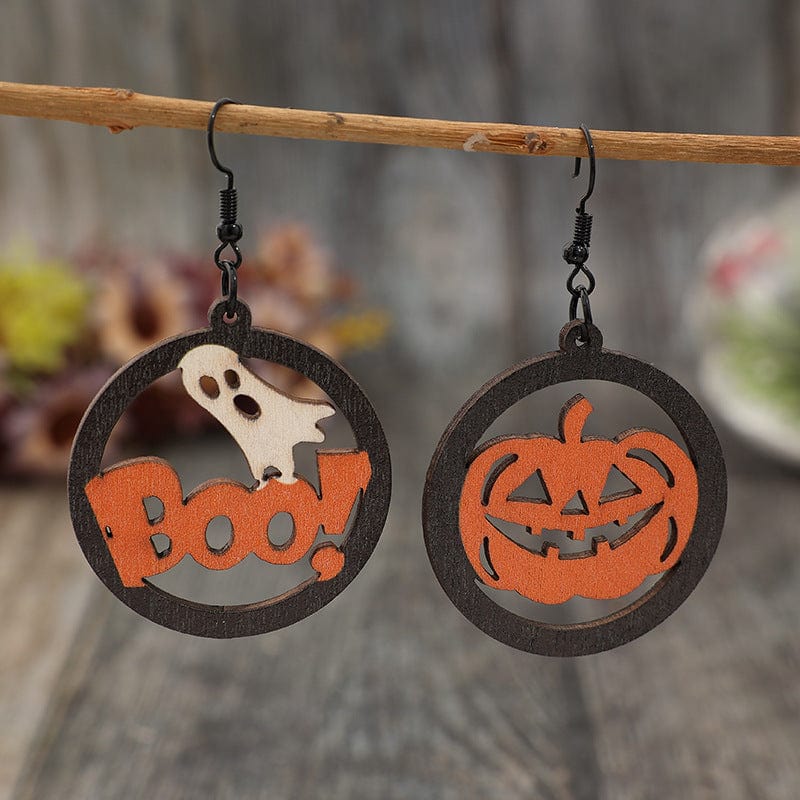 Hollow Pumpkin & Letter Wooden Earrings - Trendsi