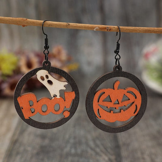 Hollow Pumpkin & Letter Wooden Earrings - Trendsi