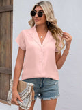 Button Up Collared Neck Short Sleeve Shirt - Trendsi - Flyclothing LLC