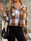 Plaid Collared Neck Cropped Jacket - Trendsi