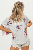 BiBi American Flag Sequin Star Fringe Top - Trendsi - Flyclothing LLC
