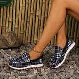 Plaid Round Toe Slip-Ons - Trendsi