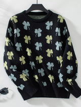 Clover Round Neck Long Sleeve Sweater - Trendsi - Flyclothing LLC