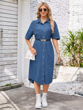 Button Up Dropped Shoulder Denim Dress - Trendsi - Flyclothing LLC