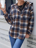Plaid Button Up Long Sleeve Hooded Jacket - Trendsi