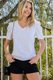 Puff Sleeve V-Neck Tee - Trendsi - Flyclothing LLC