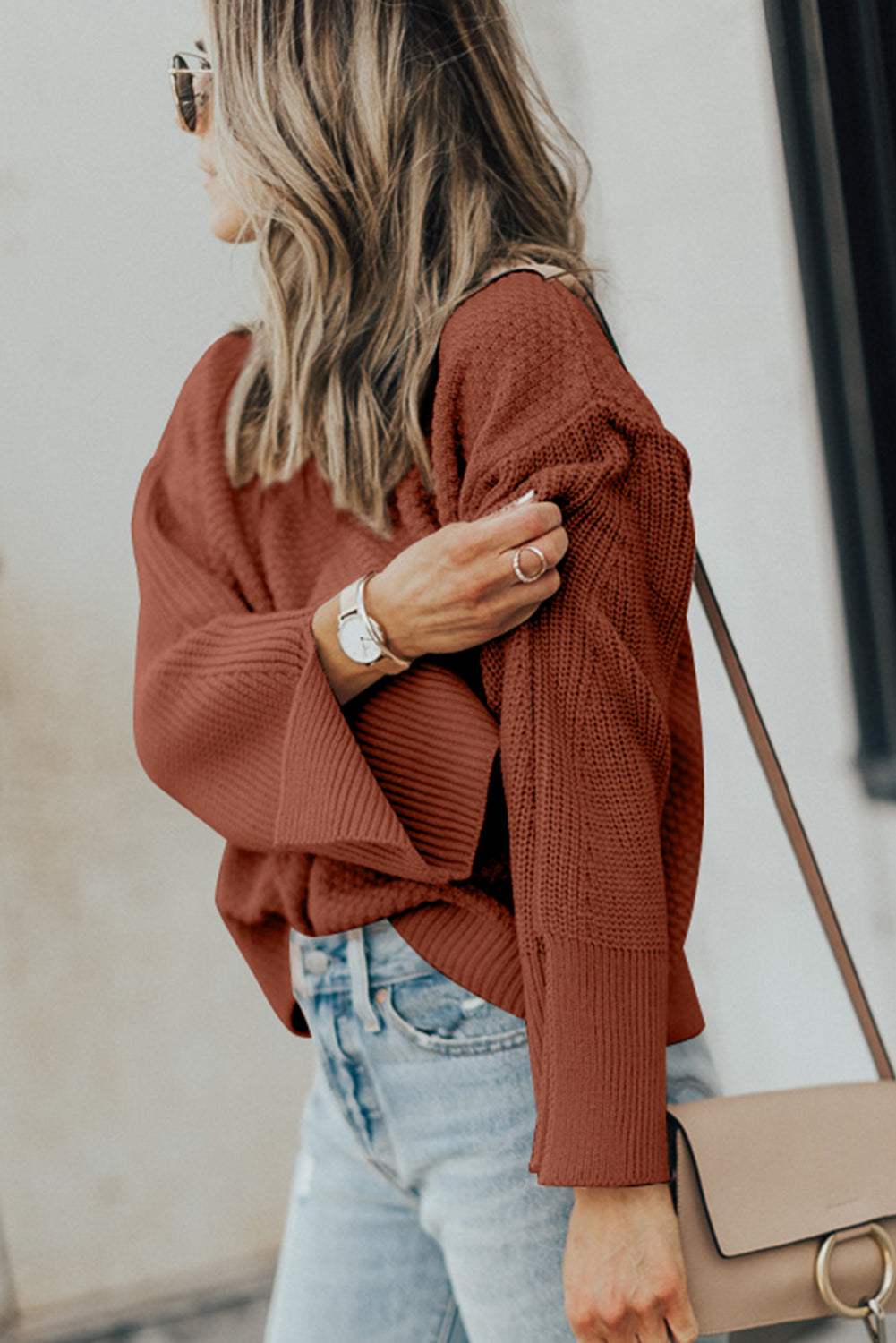 Textured Round Neck Long Sleeve Sweater - Trendsi - Flyclothing LLC