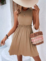 Frill Round Neck Sleeveless Mini Dress - Trendsi - Flyclothing LLC