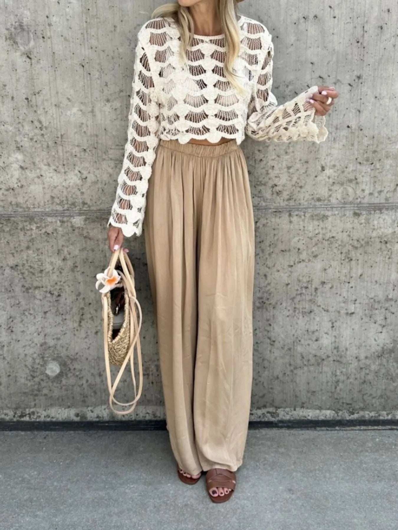 Crochet Long Sleeve Knit Cover Up - Trendsi - Flyclothing LLC