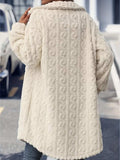 Fuzzy Button Up Long Sleeve Longline Coat - Trendsi - Flyclothing LLC