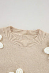 Crochet Flower Round Neck Long Sleeve Sweater - Trendsi - Flyclothing LLC