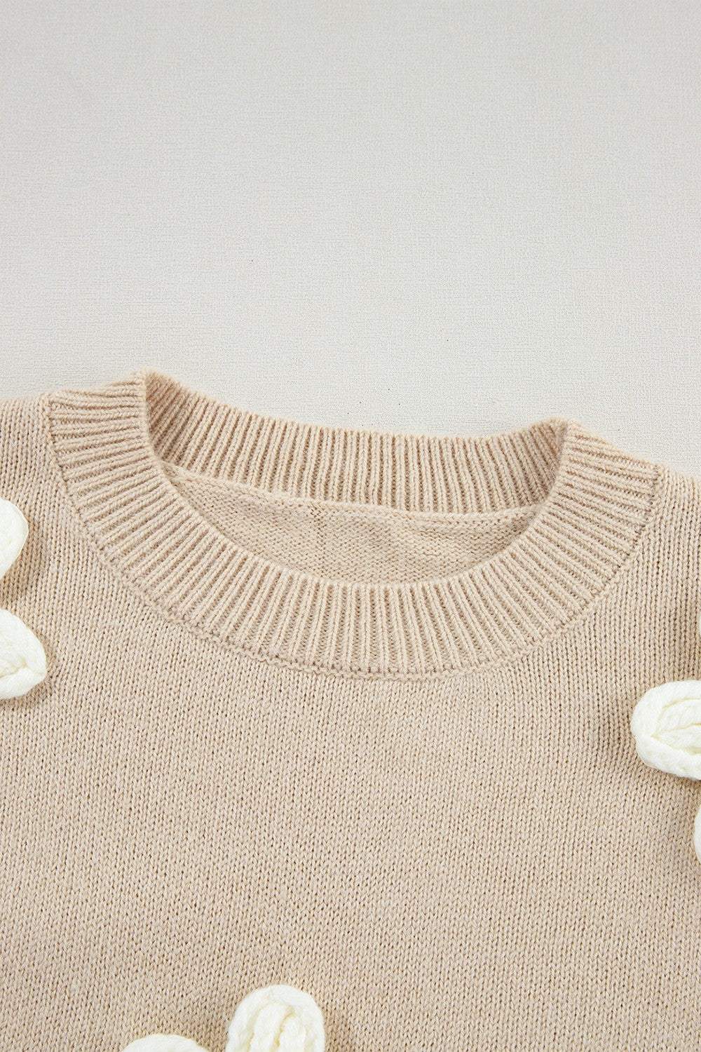 Crochet Flower Round Neck Long Sleeve Sweater - Trendsi - Flyclothing LLC