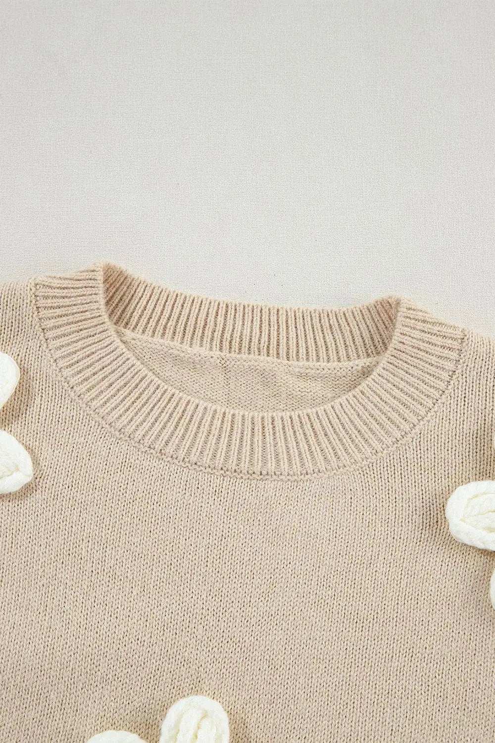 Crochet Flower Round Neck Long Sleeve Sweater - Trendsi - Flyclothing LLC