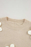 Crochet Flower Round Neck Long Sleeve Sweater - Trendsi - Flyclothing LLC