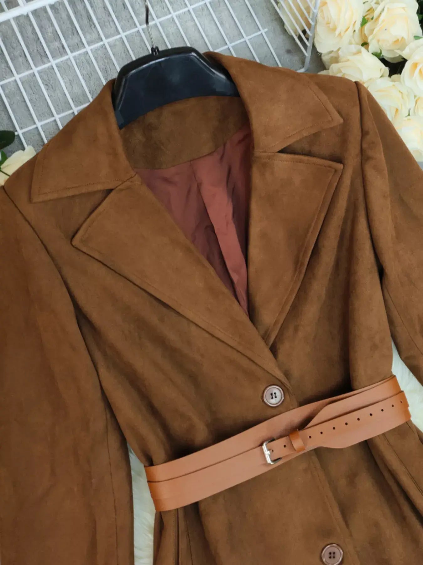 Lapel Collar Longline Outerwear - Trendsi - Flyclothing LLC