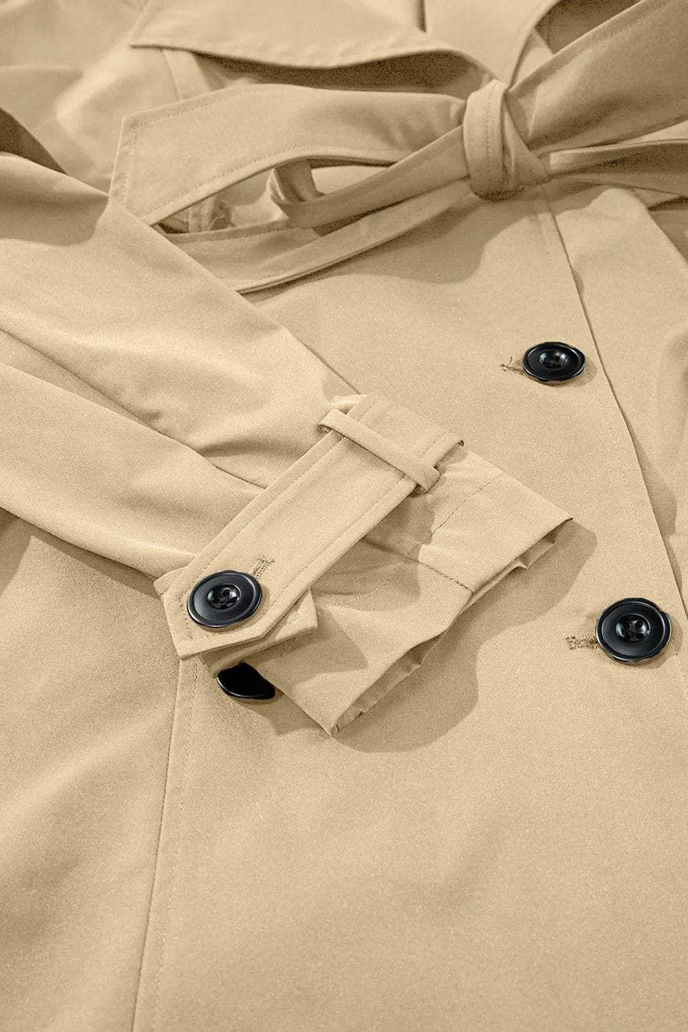 Collared Neck Tie Waist Buttoned Long Sleeve Trench Coat - Trendsi - Flyclothing LLC