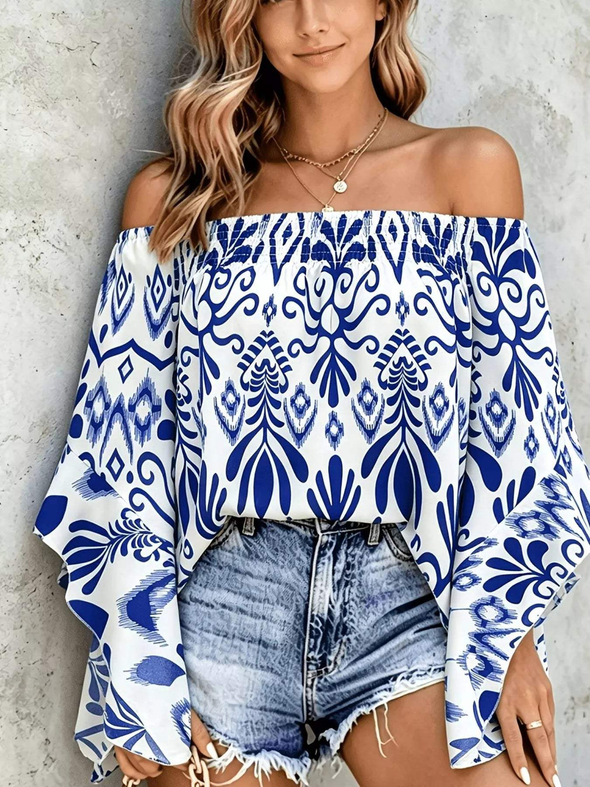 Printed Off Shoulder Blouse - Trendsi - Flyclothing LLC