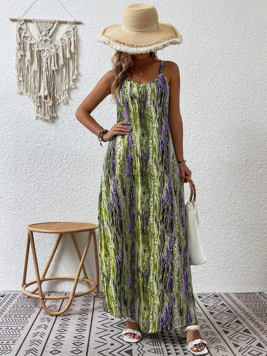 Full Size Printed Scoop Neck Maxi Cami Dress - Trendsi - Flyclothing LLC